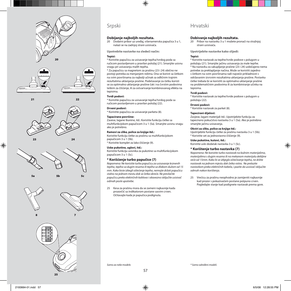Srpski, Hrvatski | Electrolux ZE310EB User Manual | Page 56 / 72