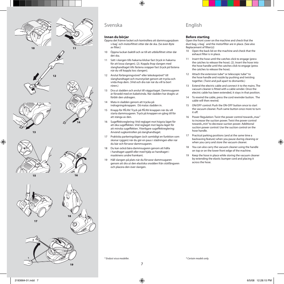 Svenska, English | Electrolux ZE310EB User Manual | Page 6 / 72