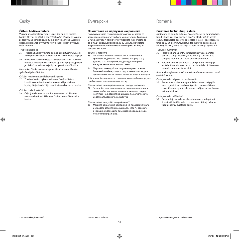 Česky, Български, Română | Electrolux ZE310EB User Manual | Page 61 / 72