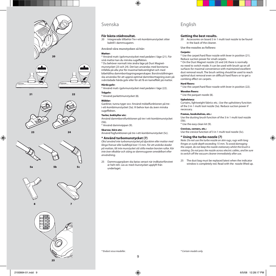 Svenska, English | Electrolux ZE310EB User Manual | Page 8 / 72