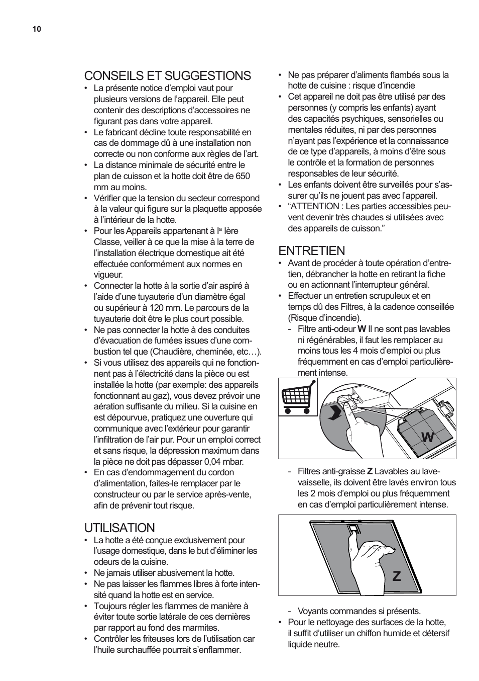 Conseils et suggestions, Utilisation, Entretien | Electrolux EFB90550DX User Manual | Page 10 / 56