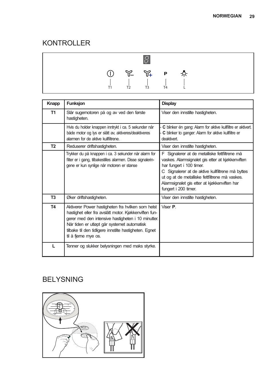 Kontroller belysning | Electrolux EFB90550DX User Manual | Page 29 / 56