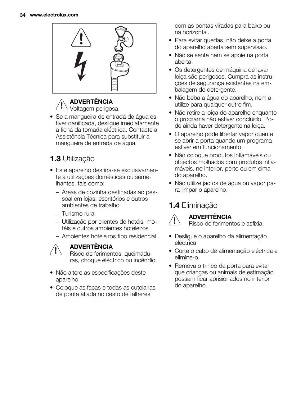 3 utilização, 4 eliminação | Electrolux ESL6201LO User Manual | Page 34 / 76