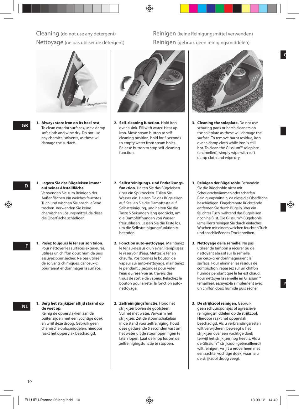 Cleaning, Reinigen, Nettoyage | Electrolux EDB5110MO User Manual | Page 10 / 84