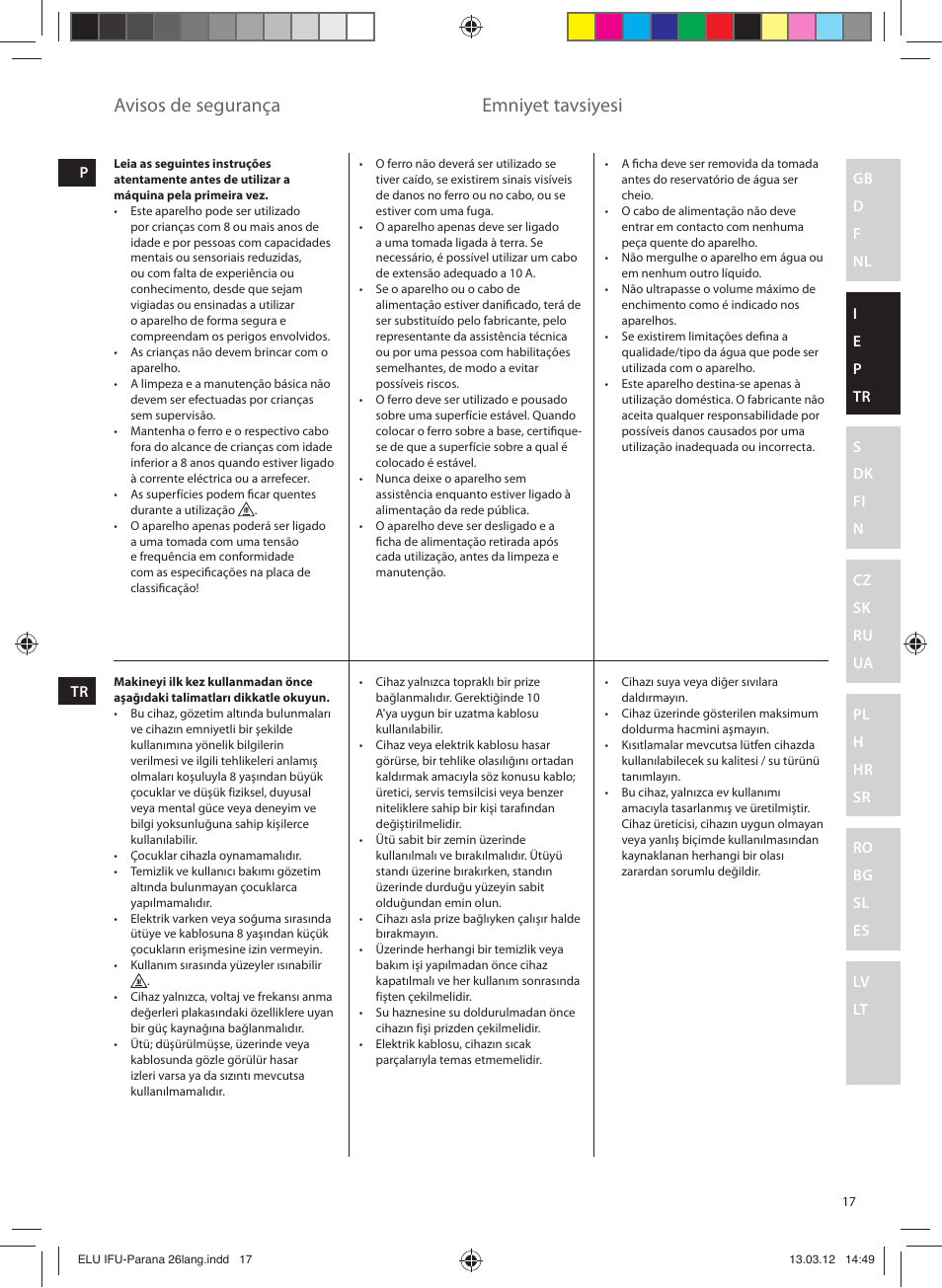 Avisos de segurança, Emniyet tavsiyesi | Electrolux EDB5110MO User Manual | Page 17 / 84