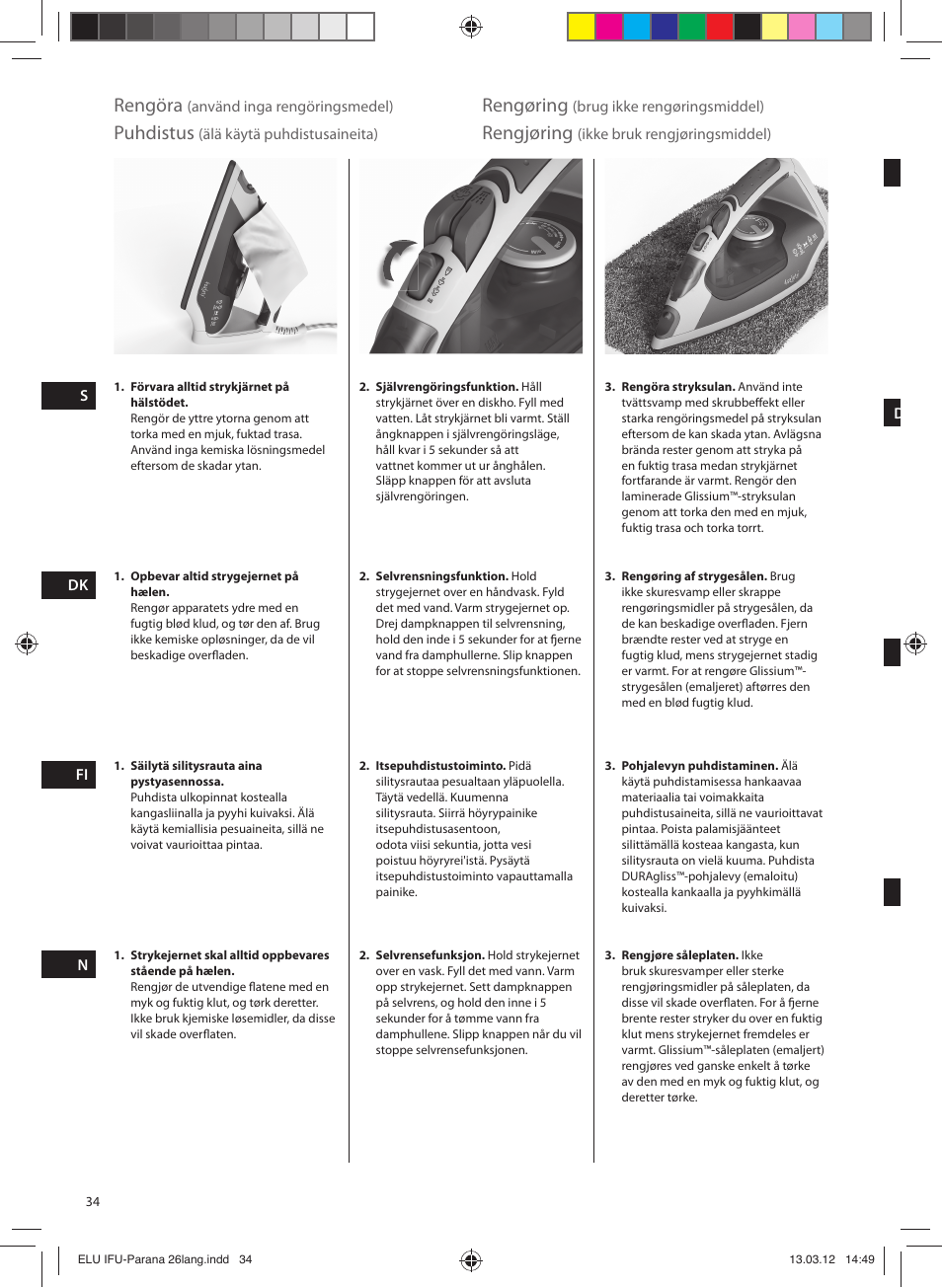 Rengöra, Rengøring, Puhdistus | Rengjøring | Electrolux EDB5110MO User Manual | Page 34 / 84