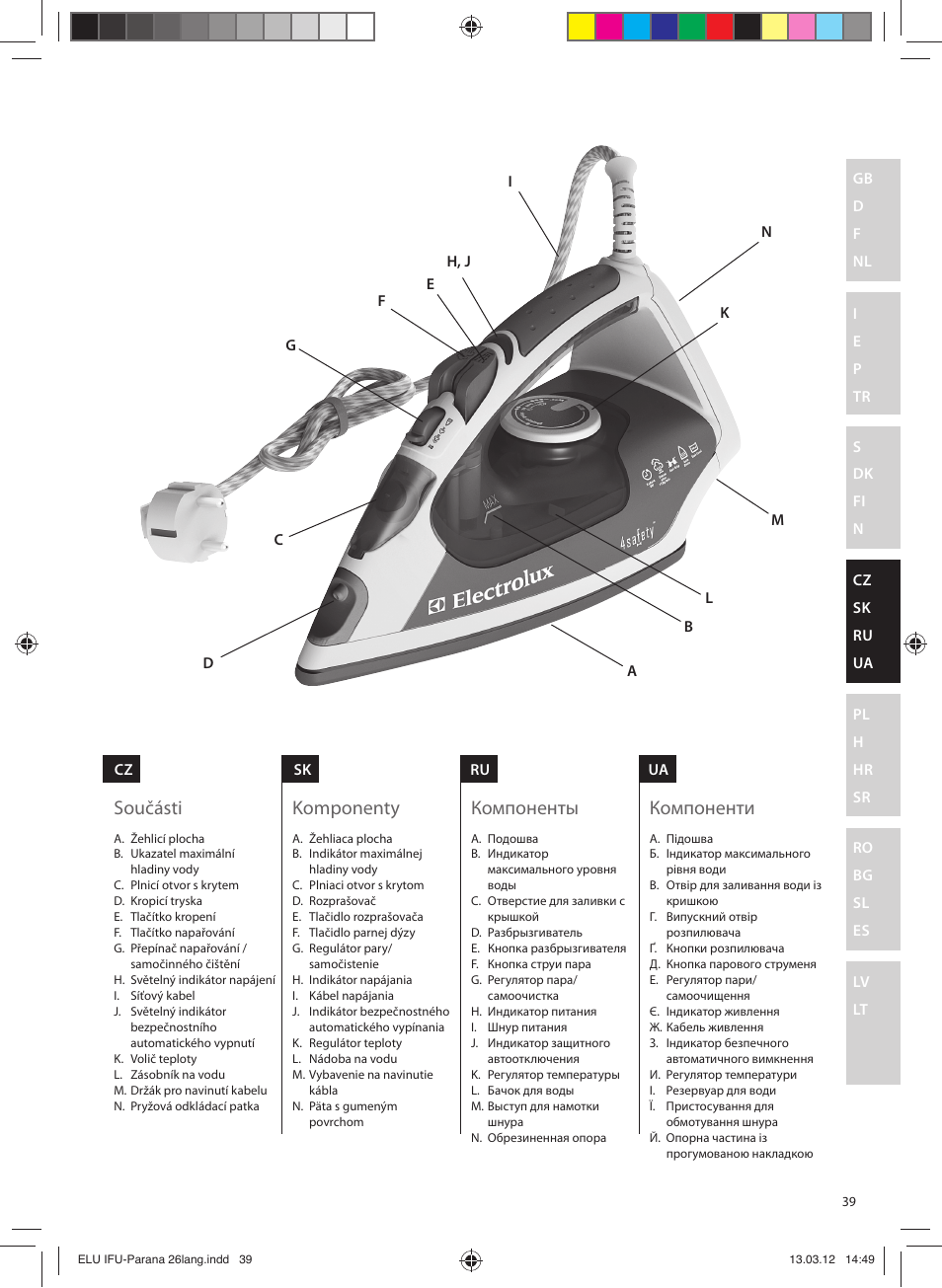 Součásti, Komponenty, Компоненты | Компоненти | Electrolux EDB5110MO User Manual | Page 39 / 84