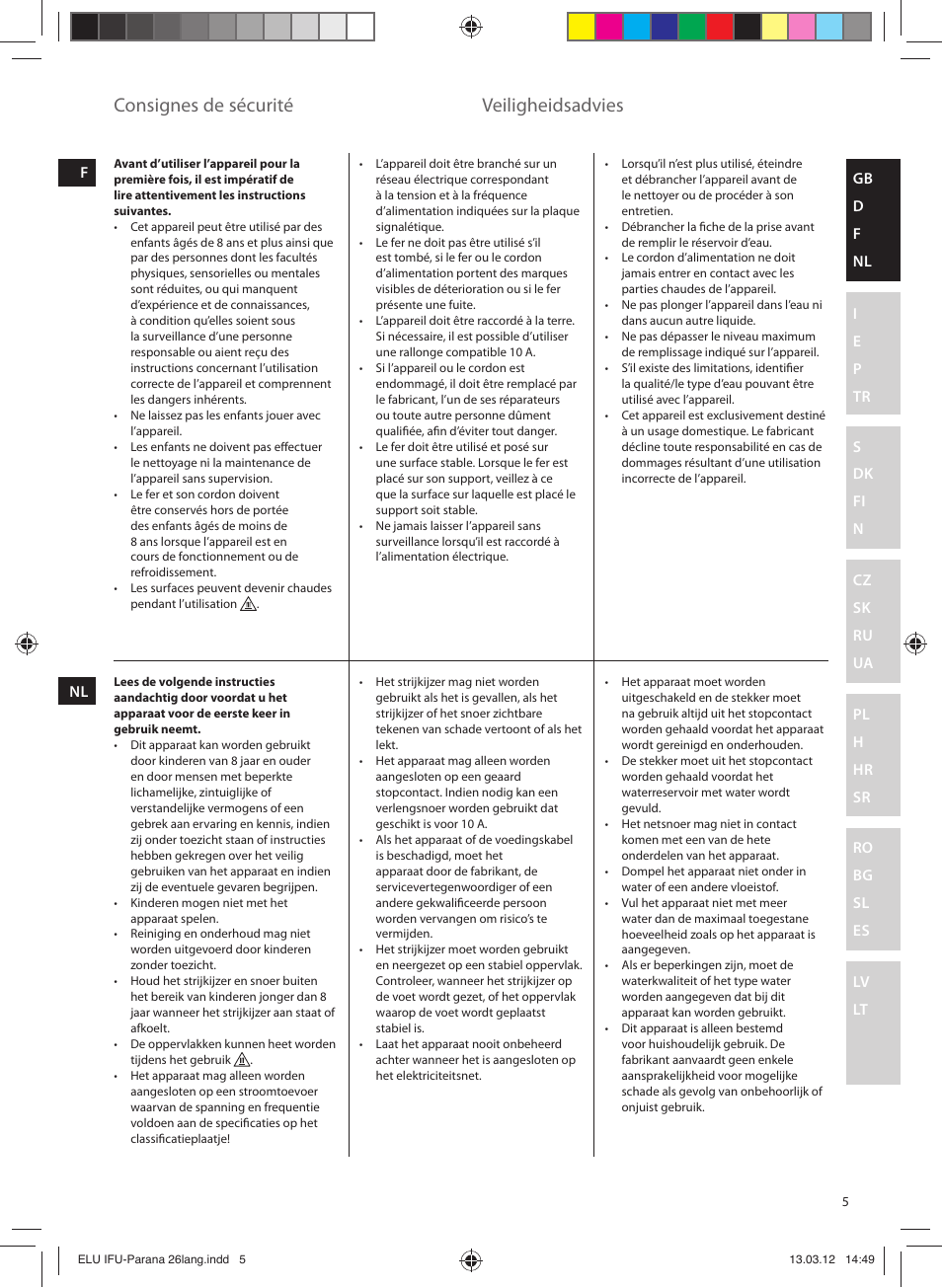 Consignes de sécurité, Veiligheidsadvies | Electrolux EDB5110MO User Manual | Page 5 / 84