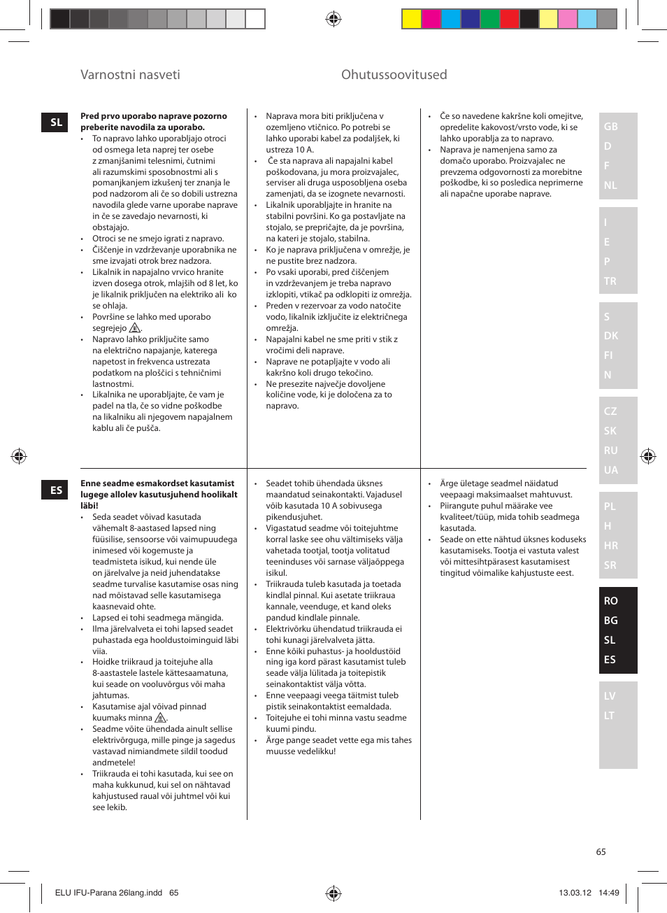 Varnostni nasveti, Ohutussoovitused | Electrolux EDB5110MO User Manual | Page 65 / 84