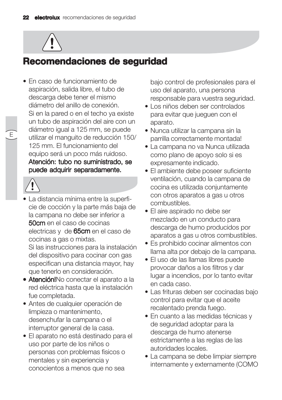 Recomendaciones de seguridad | Electrolux EFC90244X User Manual | Page 22 / 56