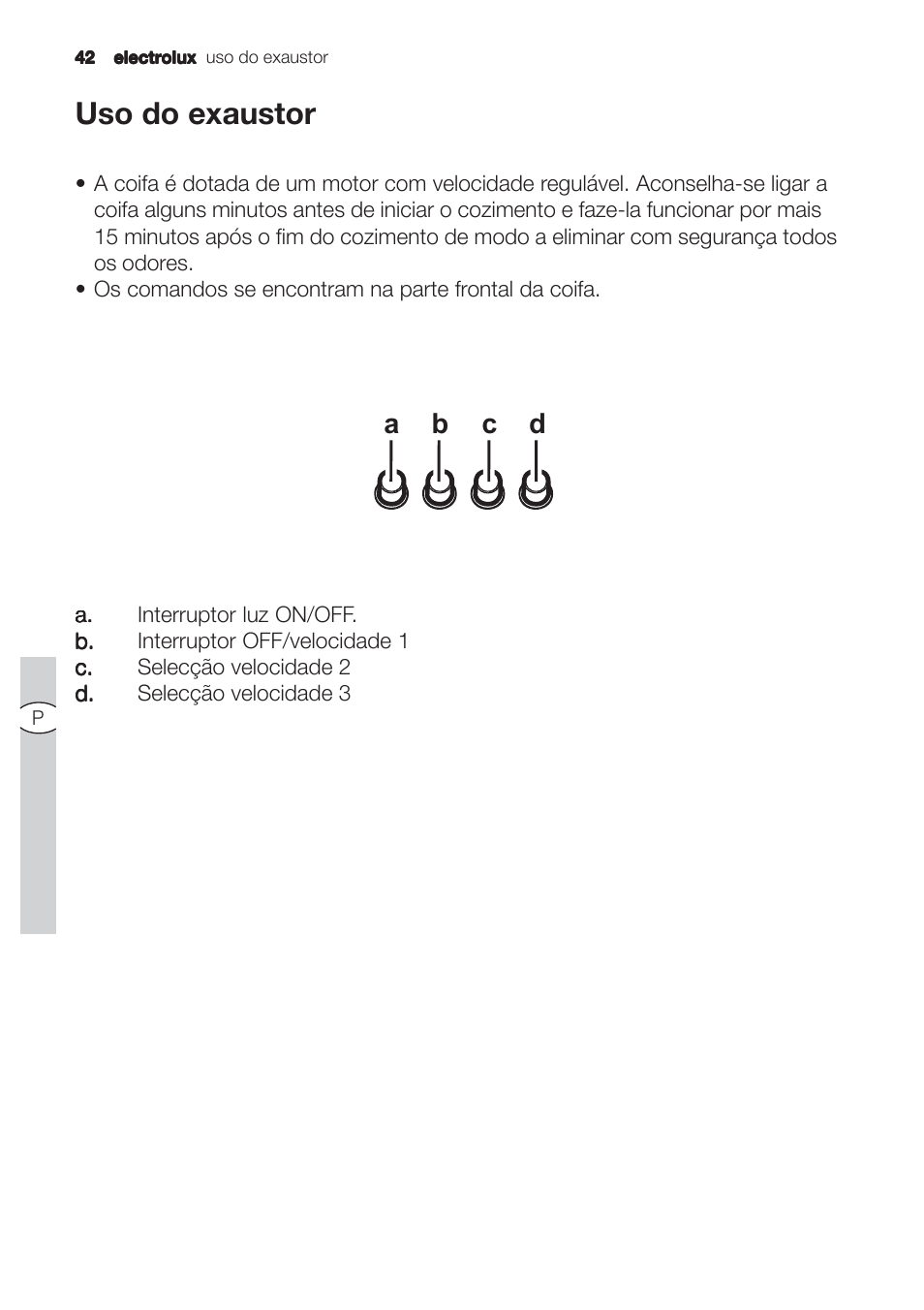 Uso do exaustor, C d b a | Electrolux EFC90244X User Manual | Page 42 / 56