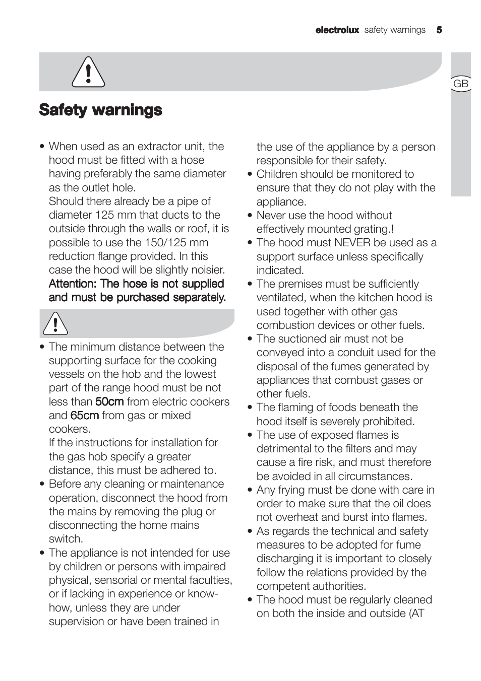 Safety war, Safety war safety warnings nings nings nings nings | Electrolux EFC90244X User Manual | Page 5 / 56