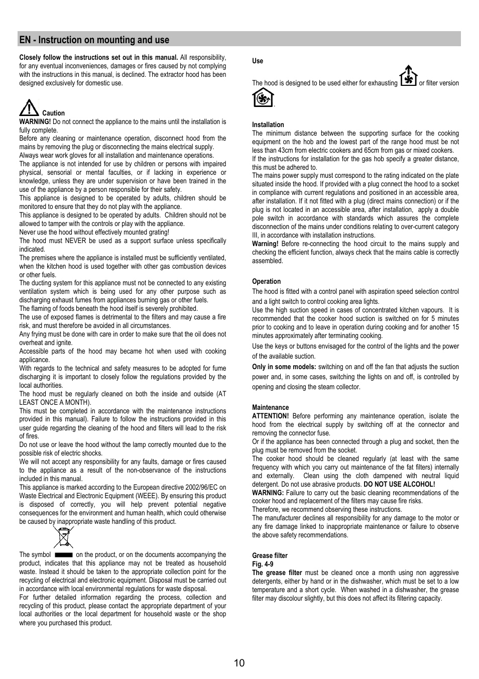 En - instruction on mounting and use | Electrolux EFP60426X User Manual | Page 10 / 68