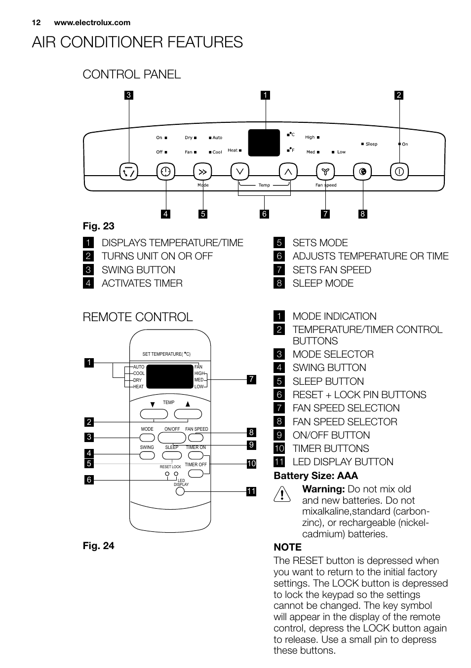 New eu portable manual_en_fr_it_es_pt_12, Air conditioner features | Electrolux EXP09HN1WI User Manual | Page 12 / 86