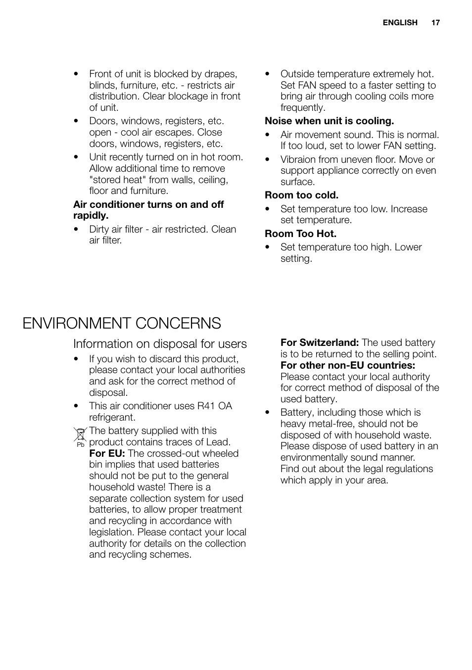 New eu portable manual_en_fr_it_es_pt_17, Environment concerns, Information on disposal for users | Electrolux EXP09HN1WI User Manual | Page 17 / 86