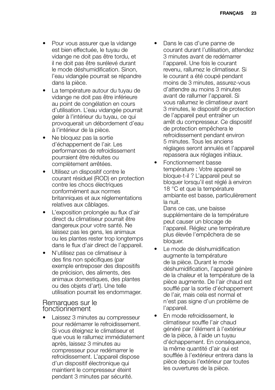 New eu portable manual_en_fr_it_es_pt_23, Remarques sur le fonctionnement | Electrolux EXP09HN1WI User Manual | Page 23 / 86