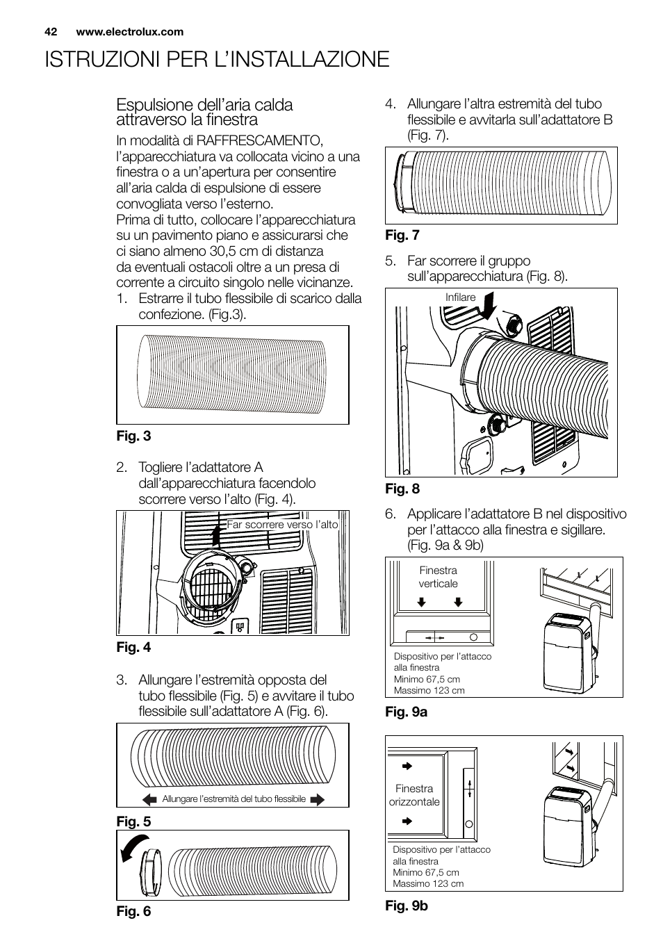 New eu portable manual_en_fr_it_es_pt_42, Espulsione dell’aria calda attraverso la ﬁnestra | Electrolux EXP09HN1WI User Manual | Page 42 / 86