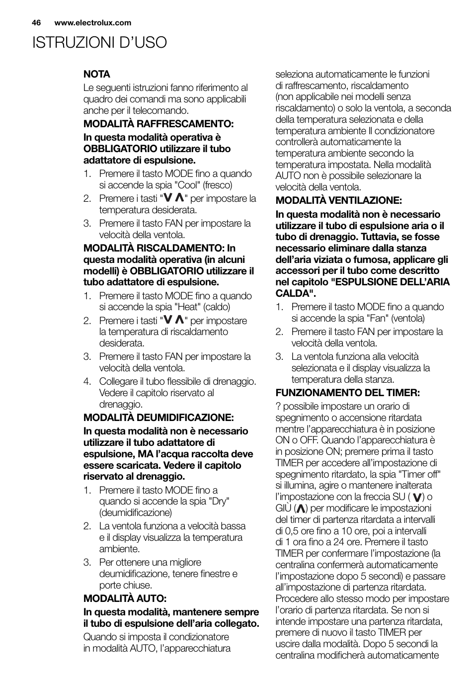 New eu portable manual_en_fr_it_es_pt_46, Istruzioni d’uso | Electrolux EXP09HN1WI User Manual | Page 46 / 86