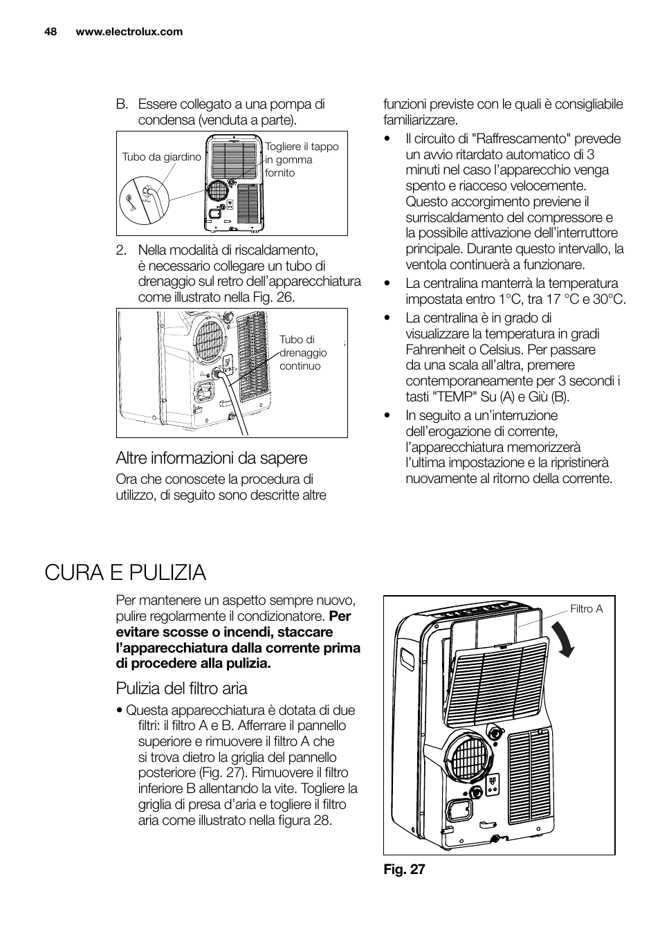 New eu portable manual_en_fr_it_es_pt_48, Altre informazioni da sapere, Pulizia del ﬁltro aria | Electrolux EXP09HN1WI User Manual | Page 48 / 86