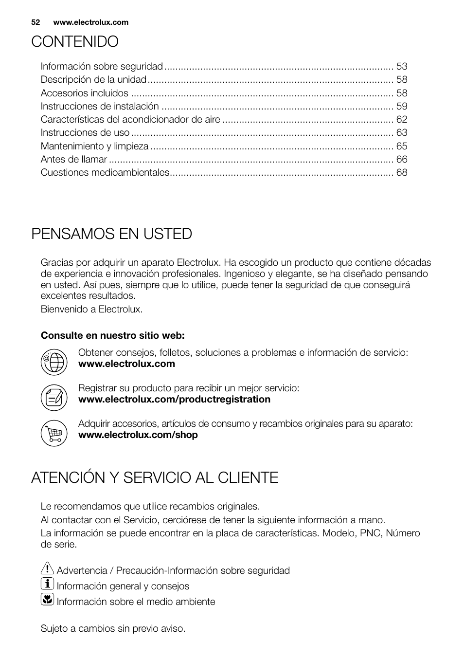 Electrolux EXP09HN1WI User Manual | Page 52 / 86