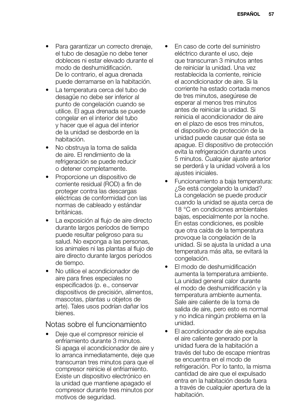 New eu portable manual_en_fr_it_es_pt_57, Notas sobre el funcionamiento | Electrolux EXP09HN1WI User Manual | Page 57 / 86