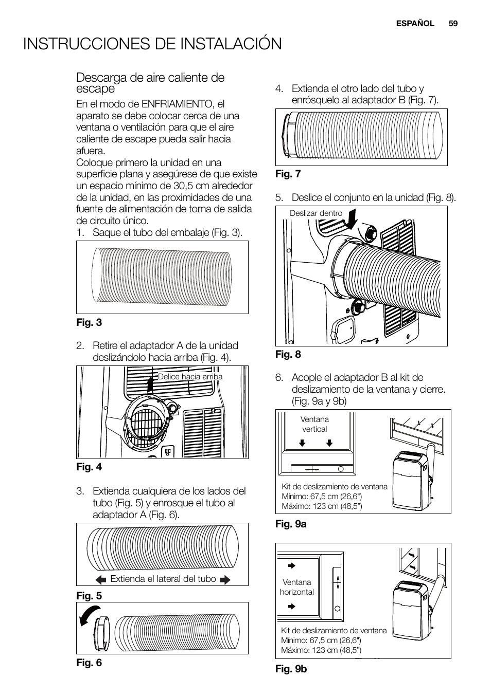 New eu portable manual_en_fr_it_es_pt_59, Descarga de aire caliente de escape | Electrolux EXP09HN1WI User Manual | Page 59 / 86