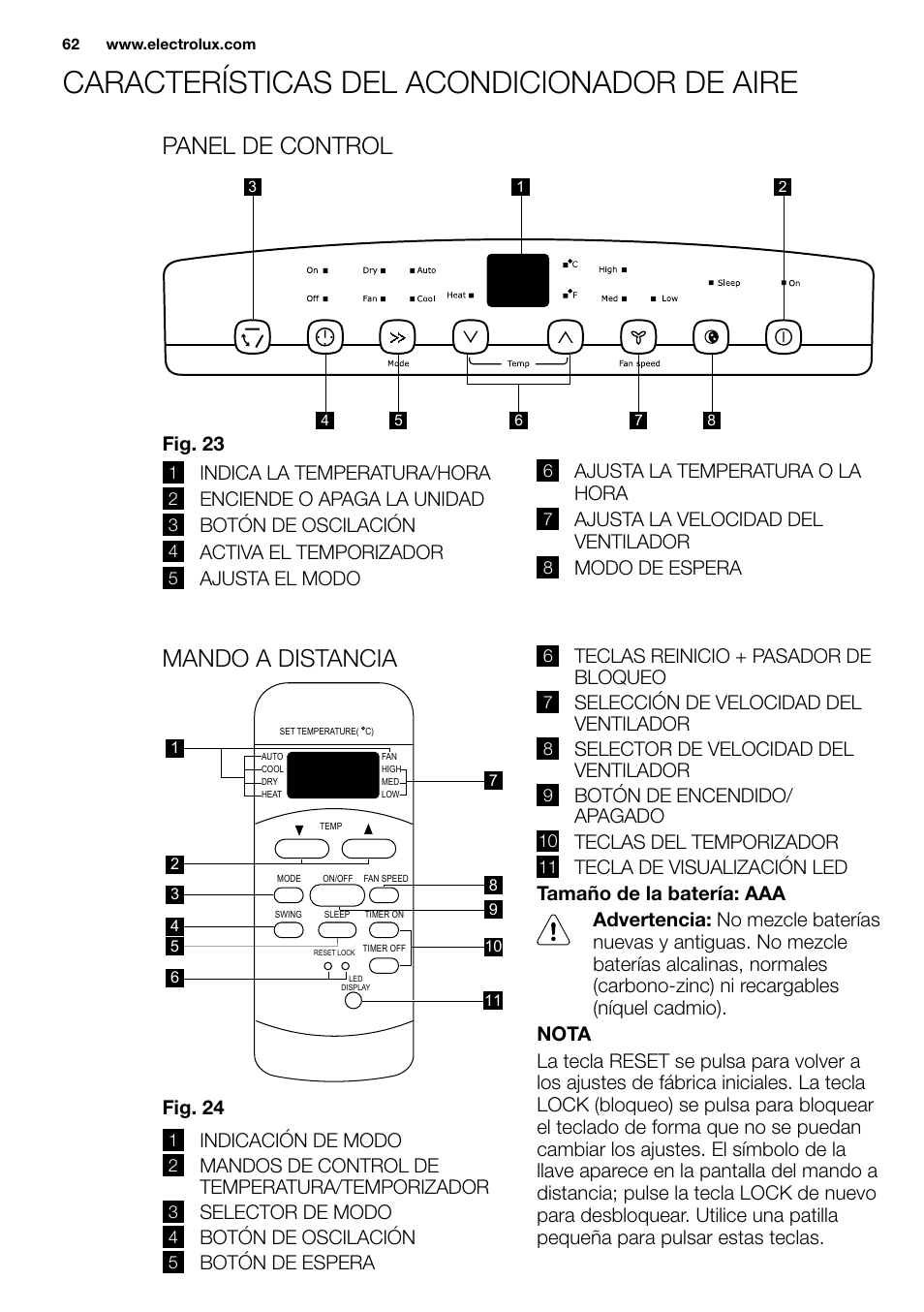 New eu portable manual_en_fr_it_es_pt_62, Mando a distancia | Electrolux EXP09HN1WI User Manual | Page 62 / 86