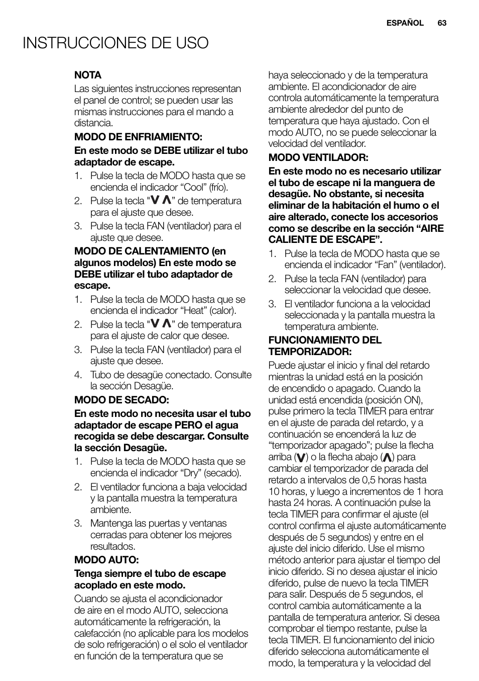 New eu portable manual_en_fr_it_es_pt_63, Instrucciones de uso | Electrolux EXP09HN1WI User Manual | Page 63 / 86