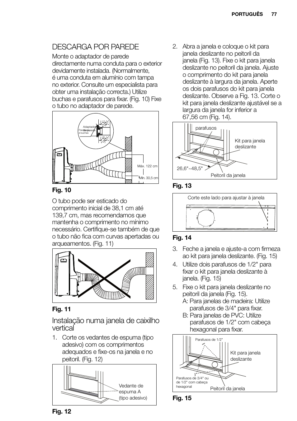 New eu portable manual_en_fr_it_es_pt_77, Descarga por parede, Instalação numa janela de caixilho vertical | Electrolux EXP09HN1WI User Manual | Page 77 / 86