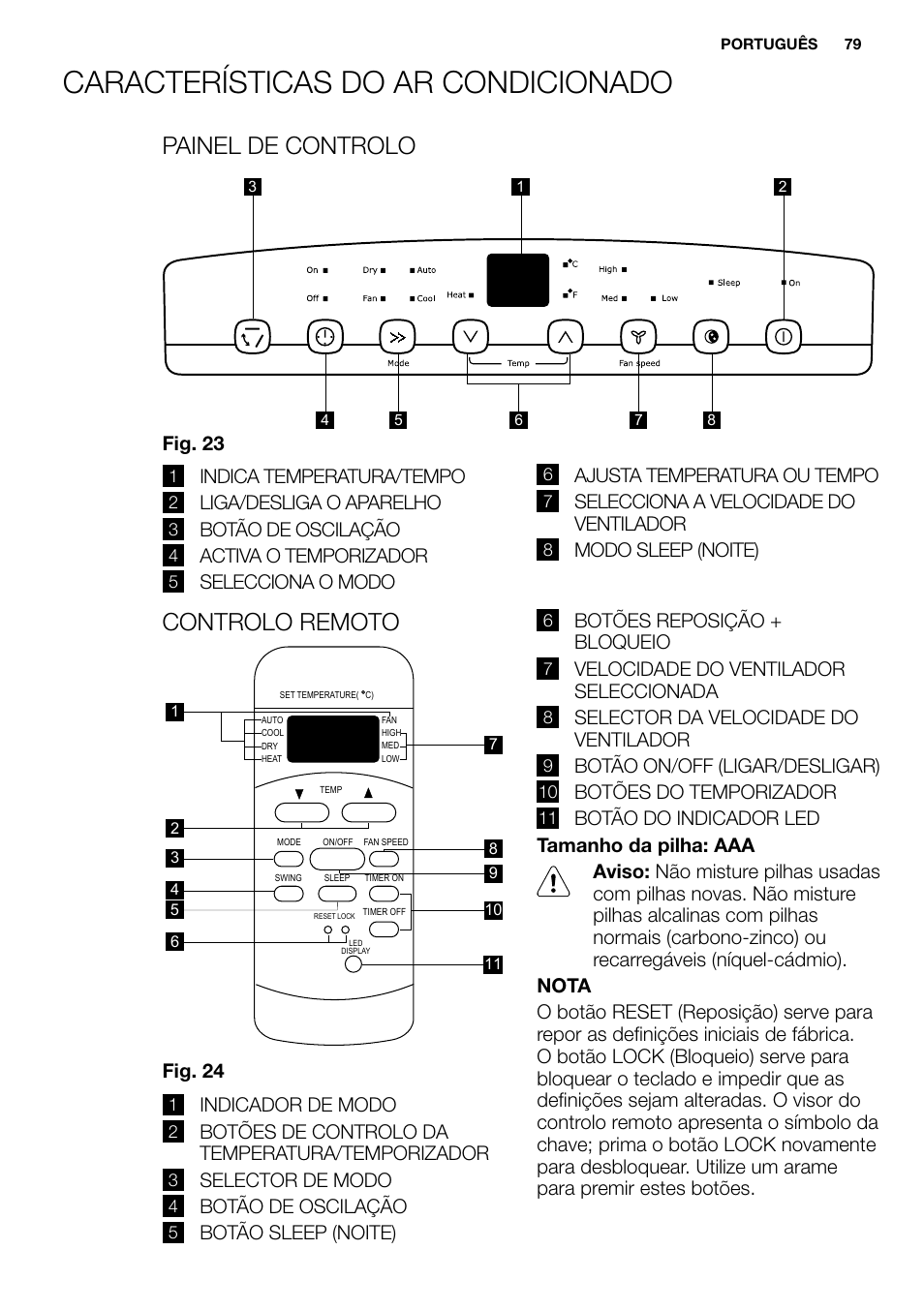 New eu portable manual_en_fr_it_es_pt_79, Características do ar condicionado | Electrolux EXP09HN1WI User Manual | Page 79 / 86