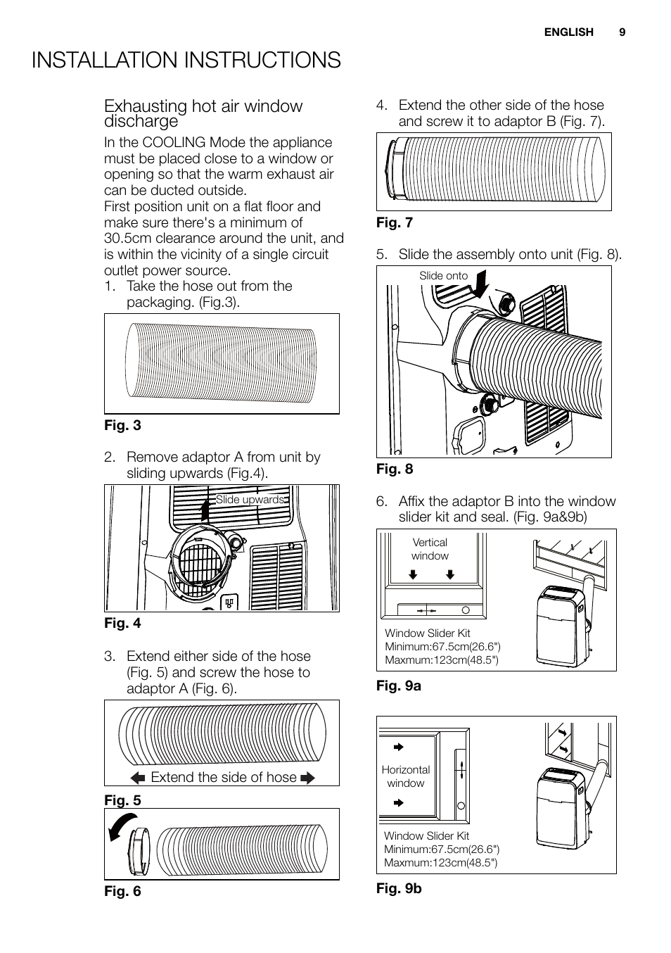 New eu portable manual_en_fr_it_es_pt_ 9, Exhausting hot air window discharge | Electrolux EXP09HN1WI User Manual | Page 9 / 86