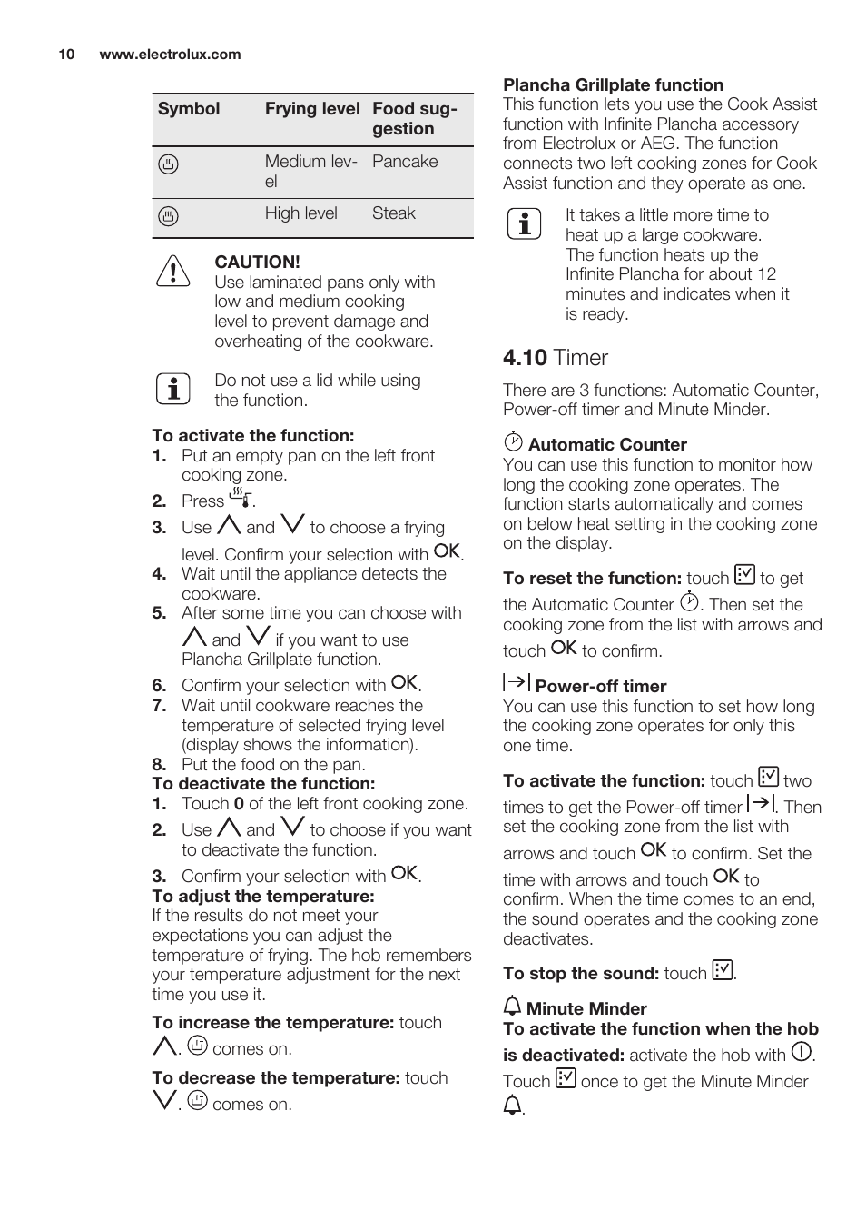 10 timer | Electrolux EHO8840FOG User Manual | Page 10 / 64