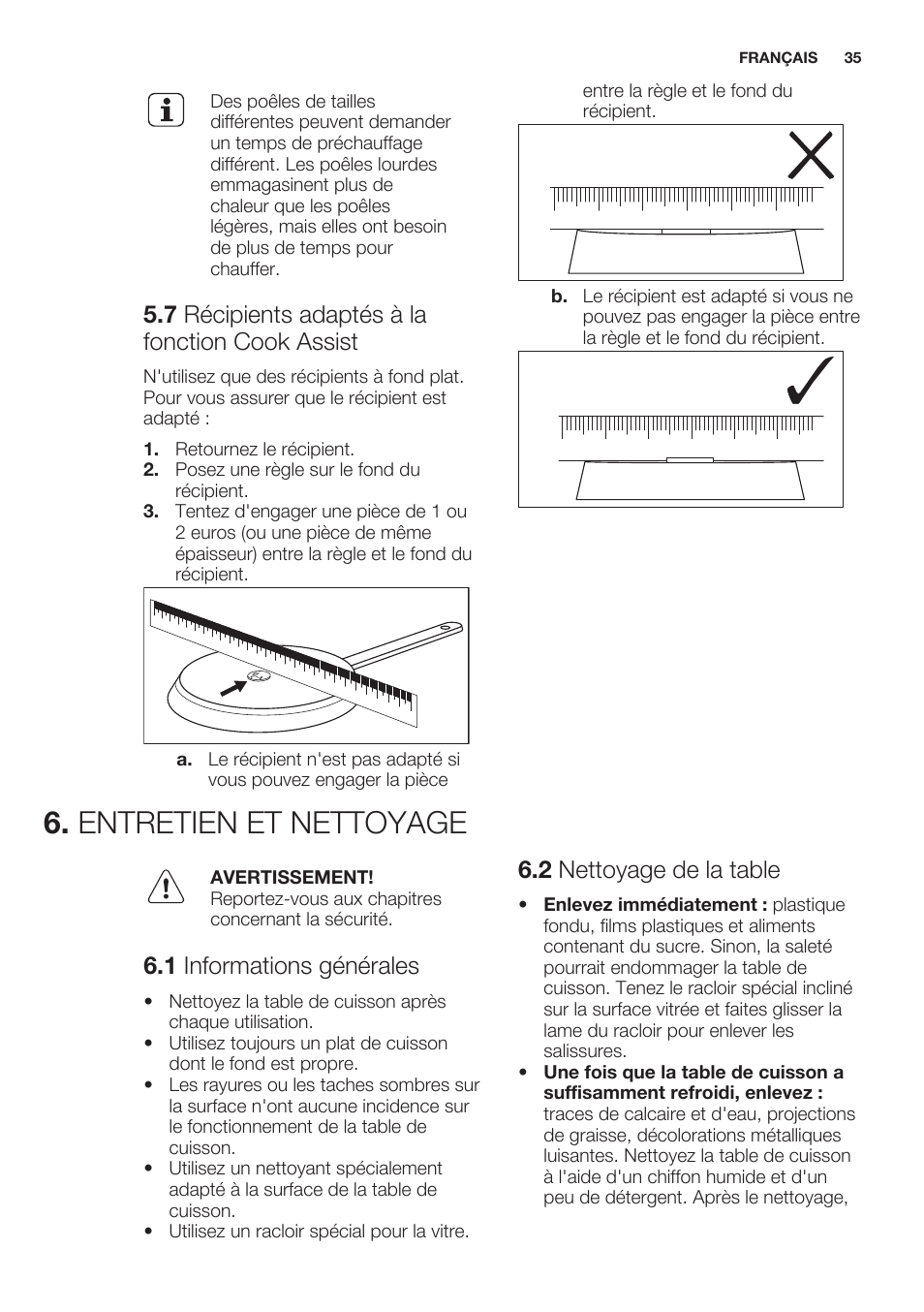 7 récipients adaptés à la fonction cook assist, Entretien et nettoyage, 1 informations générales | 2 nettoyage de la table | Electrolux EHO8840FOG User Manual | Page 35 / 64