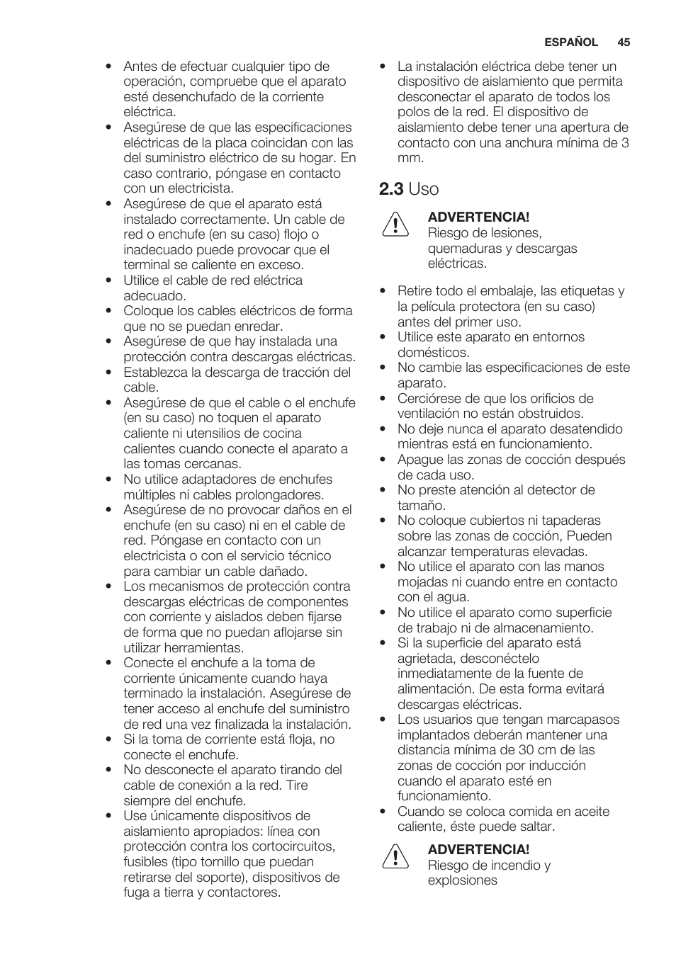 3 uso | Electrolux EHO8840FOG User Manual | Page 45 / 64