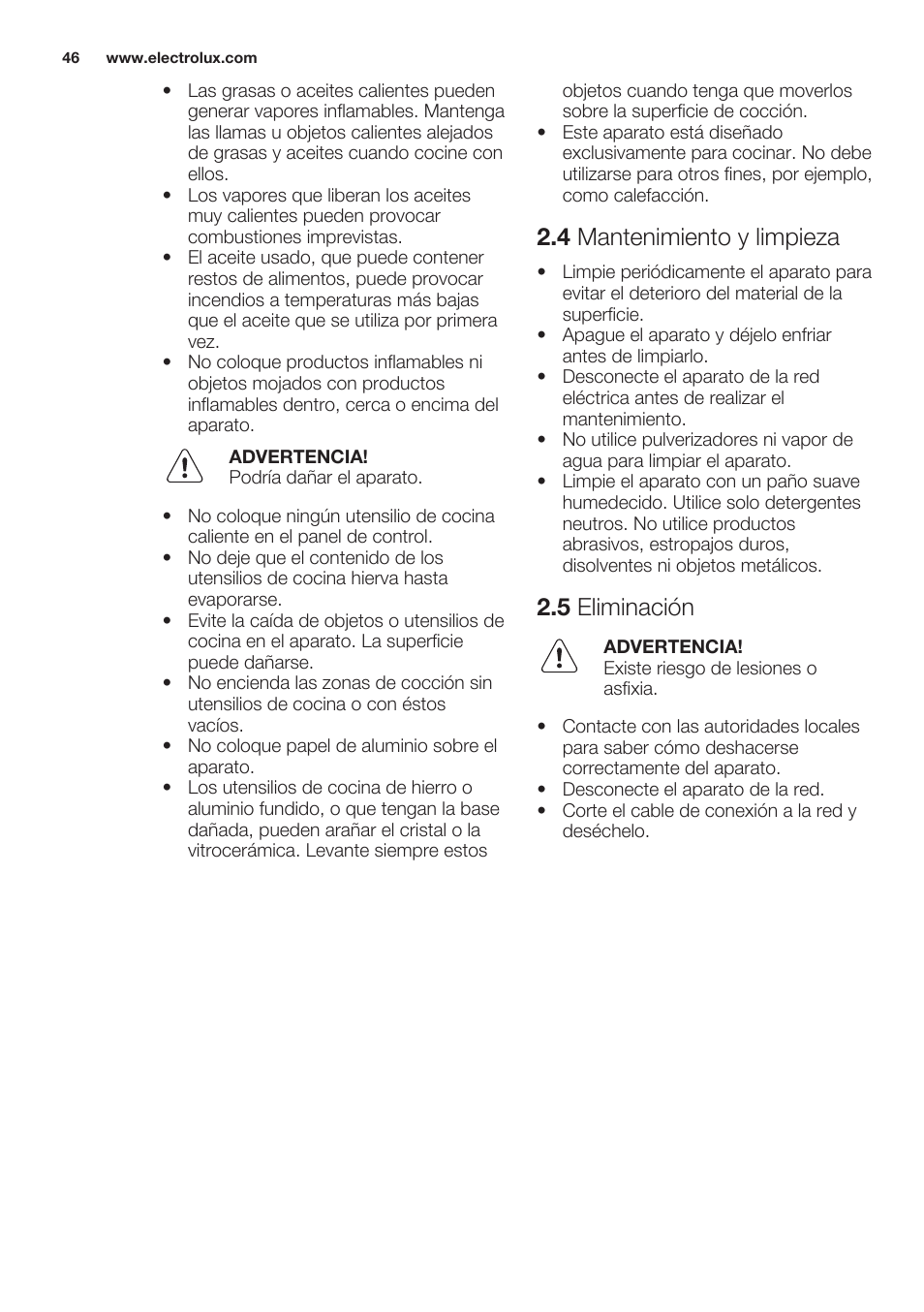 4 mantenimiento y limpieza, 5 eliminación | Electrolux EHO8840FOG User Manual | Page 46 / 64