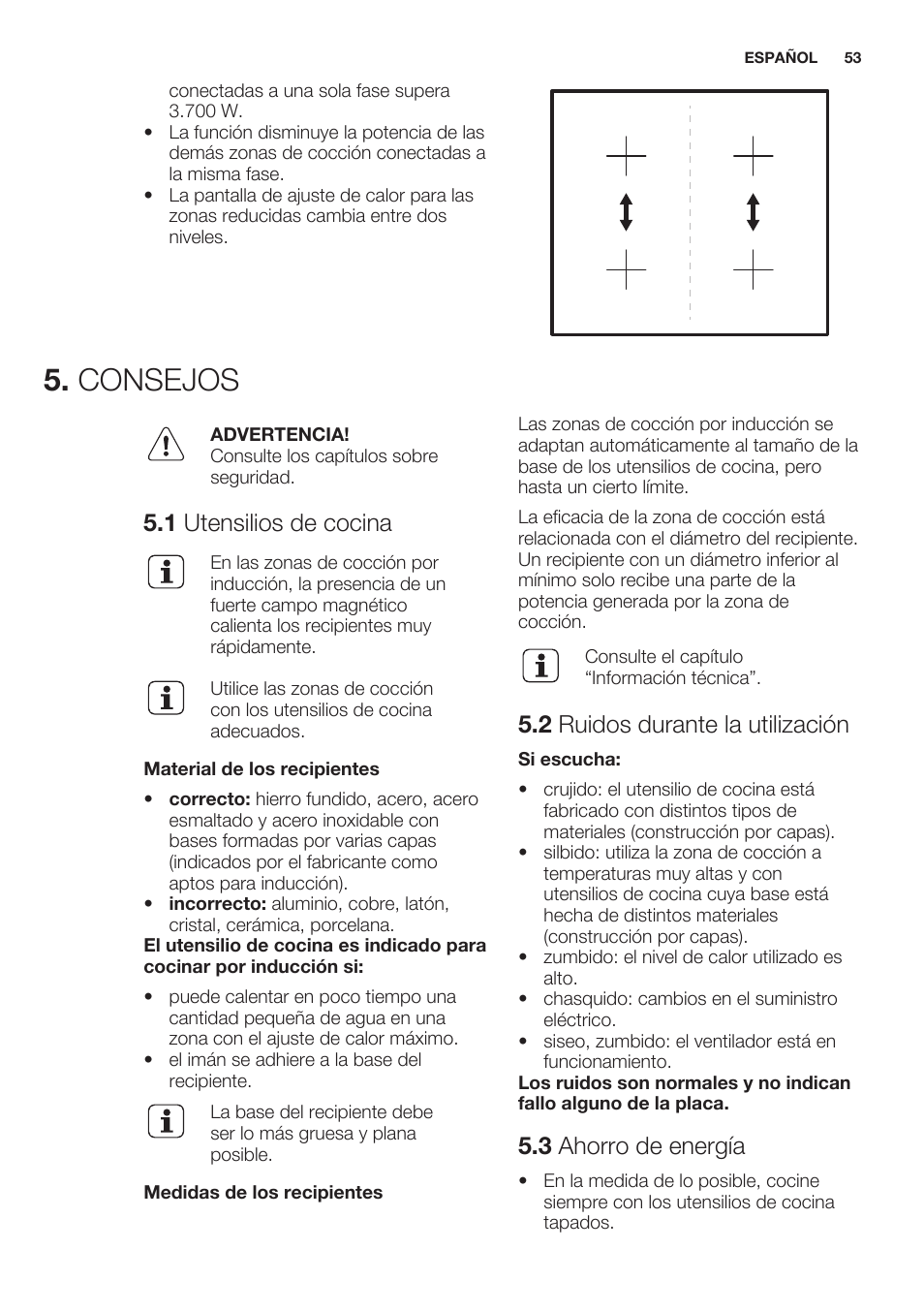 Consejos, 1 utensilios de cocina, 2 ruidos durante la utilización | 3 ahorro de energía | Electrolux EHO8840FOG User Manual | Page 53 / 64