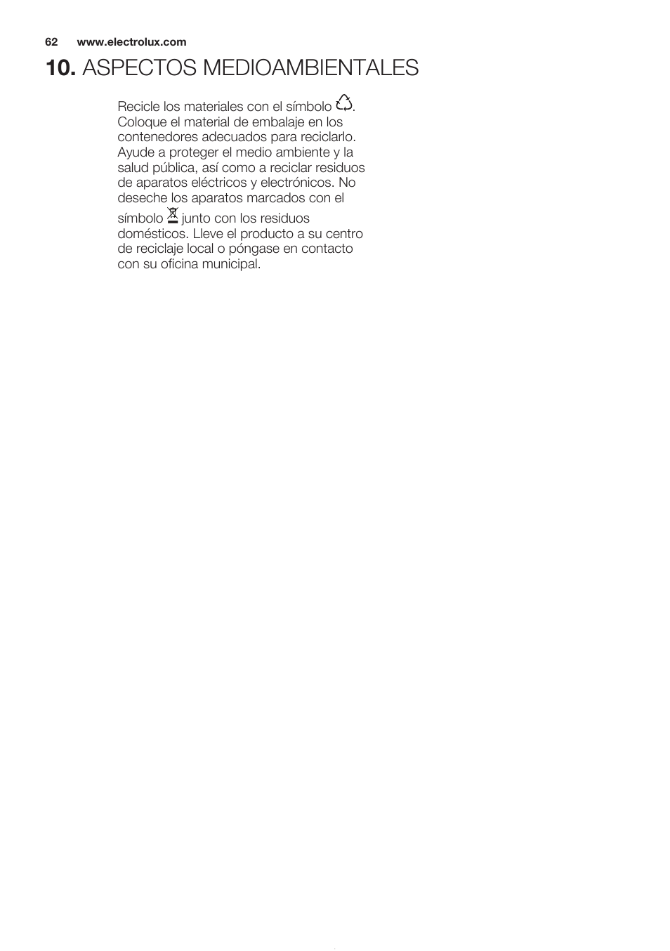 Aspectos medioambientales | Electrolux EHO8840FOG User Manual | Page 62 / 64