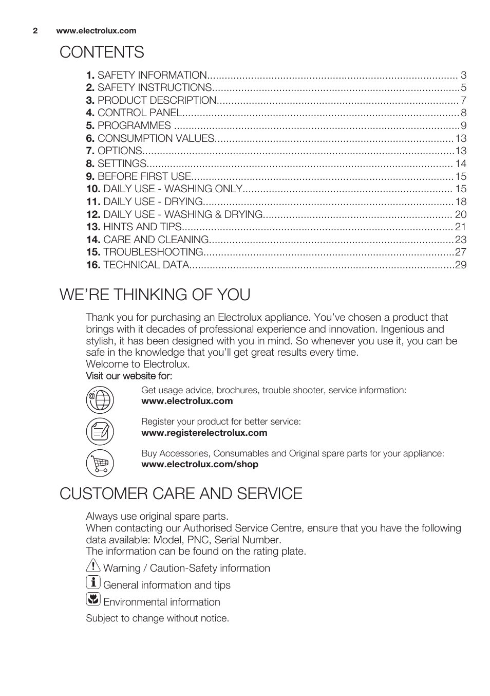 Electrolux EWW1486HDW User Manual | Page 2 / 64