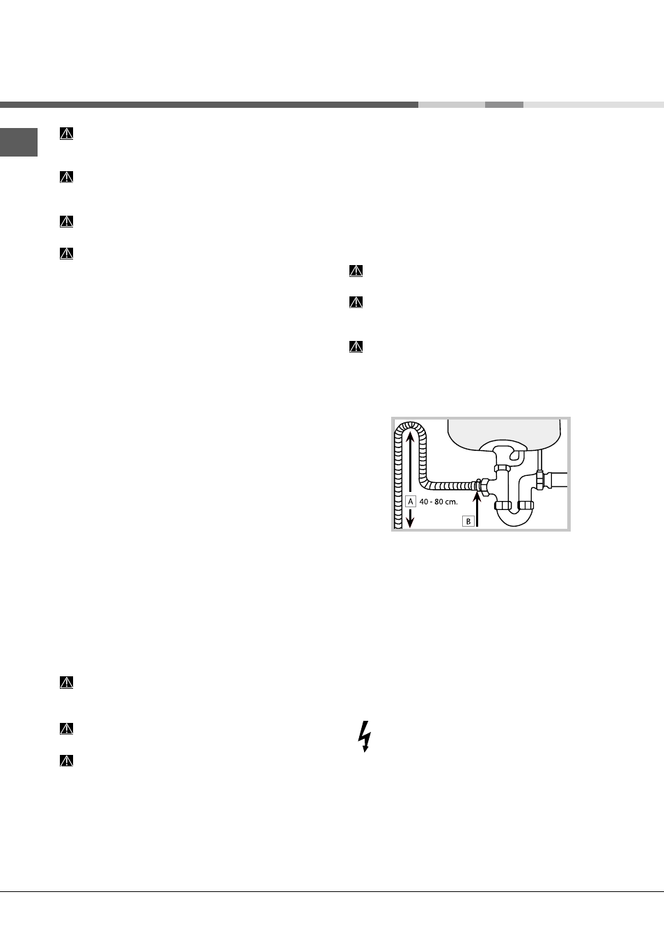Installation, Mise en place et mise à niveau, Raccordements eau et électricité | Hotpoint Ariston LDF 12314E B EU User Manual | Page 14 / 84