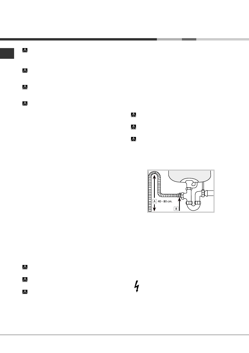 Installation, Positioning and levelling, Connecting the water and electricity supplies | Hotpoint Ariston LDF 12314E B EU User Manual | Page 2 / 84