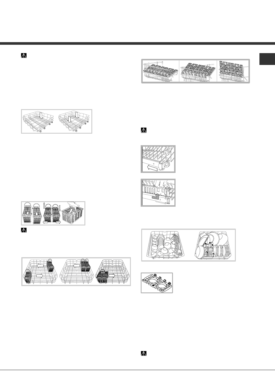 Het laden van de rekken, Onderrek, Bestekkorf | Bovenrek | Hotpoint Ariston LDF 12314E B EU User Manual | Page 41 / 84