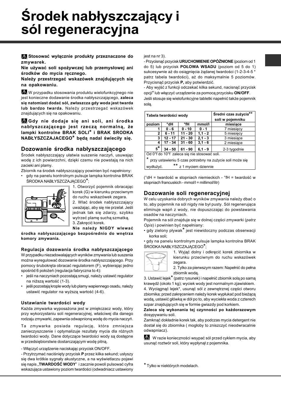 Środek nabłyszczający i sól regeneracyjna, Dozowanie środka nabłyszczającego, Dozowanie soli regeneracyjnej | Hotpoint Ariston LDF 12314E B EU User Manual | Page 81 / 84