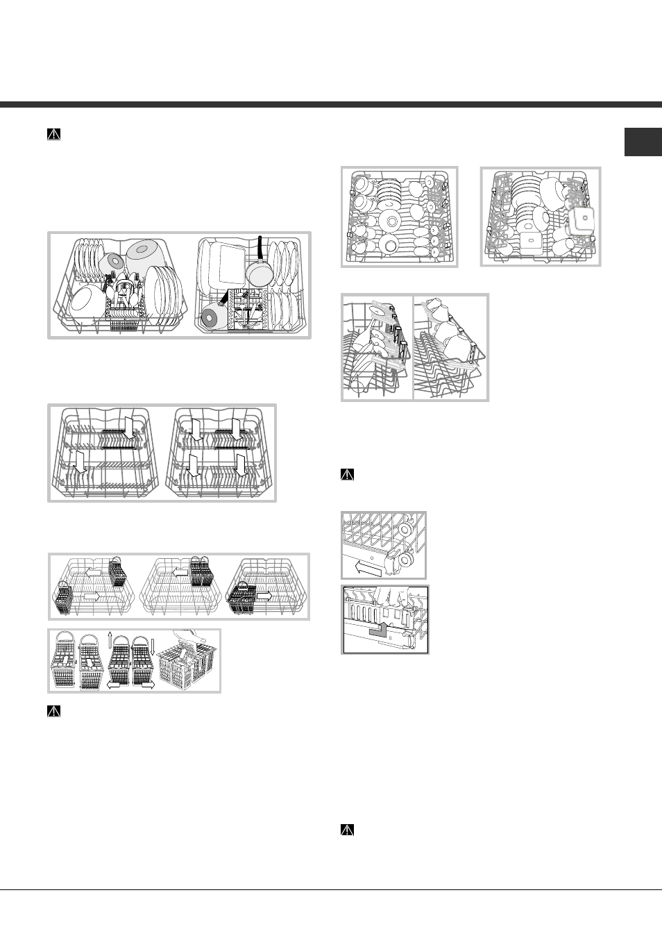 Loading the racks, Lower rack and cutlery basket, Upper rack | Hotpoint Ariston LFSA+ M284 A WH User Manual | Page 17 / 84