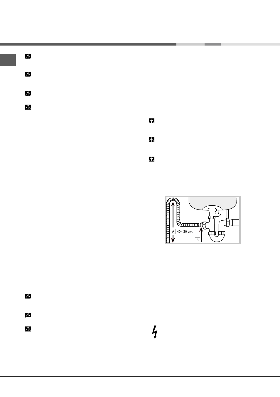 Installation, Mise en place et mise à niveau, Raccordements eau et électricité | Hotpoint Ariston LFSA+ M284 A WH User Manual | Page 26 / 84