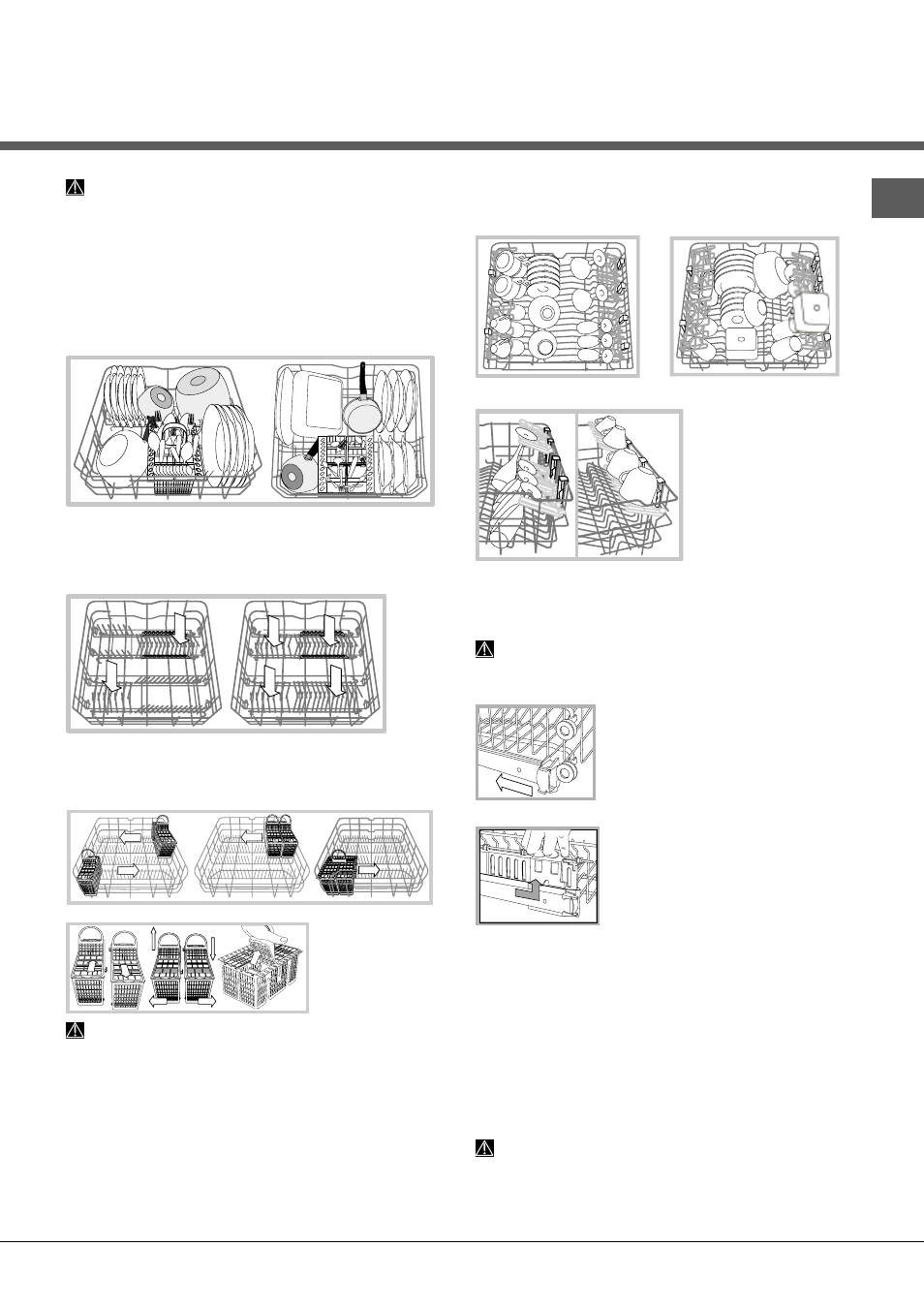 Charger les paniers, Panier inférieur et panier à couverts, Panier supérieur | Hotpoint Ariston LFSA+ M284 A WH User Manual | Page 29 / 84