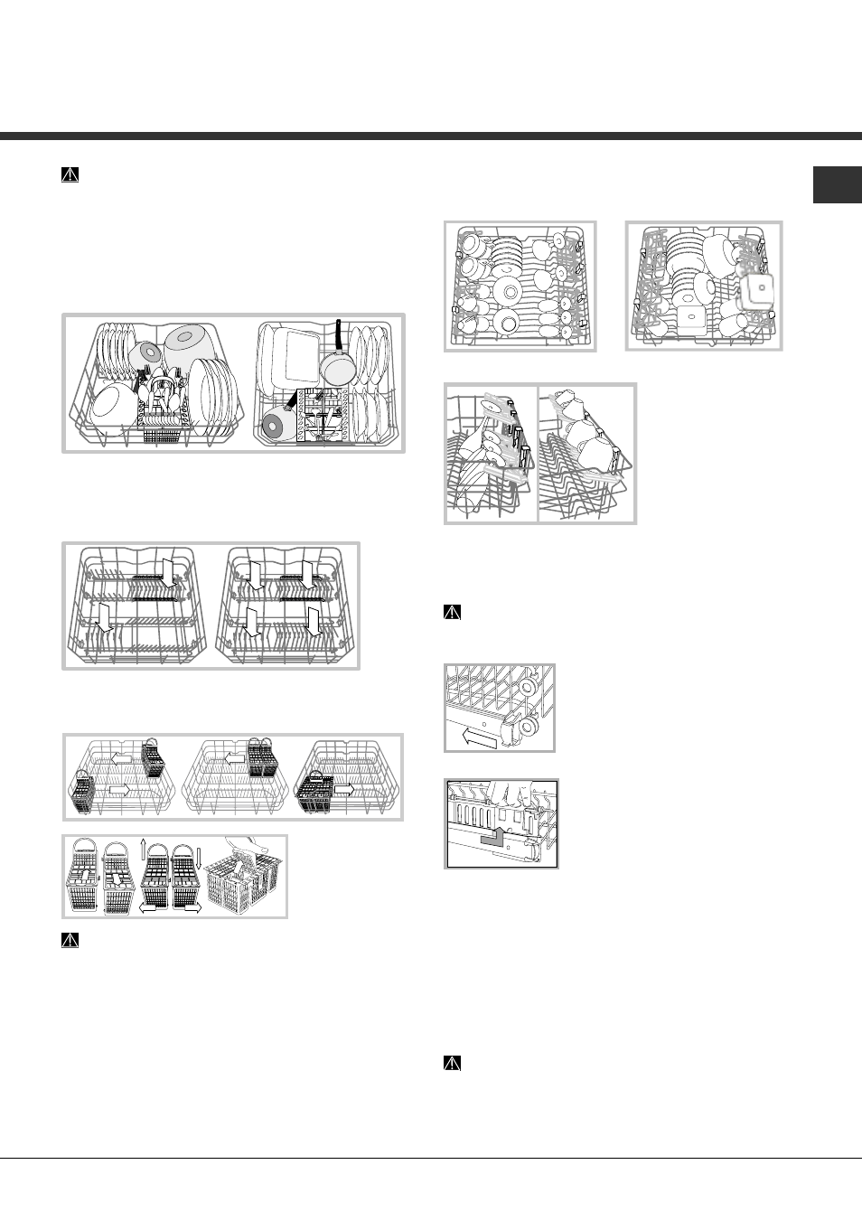 Het laden van de rekken, Onderrek en bestekkorf, Bovenrek | Hotpoint Ariston LFSA+ M284 A WH User Manual | Page 53 / 84