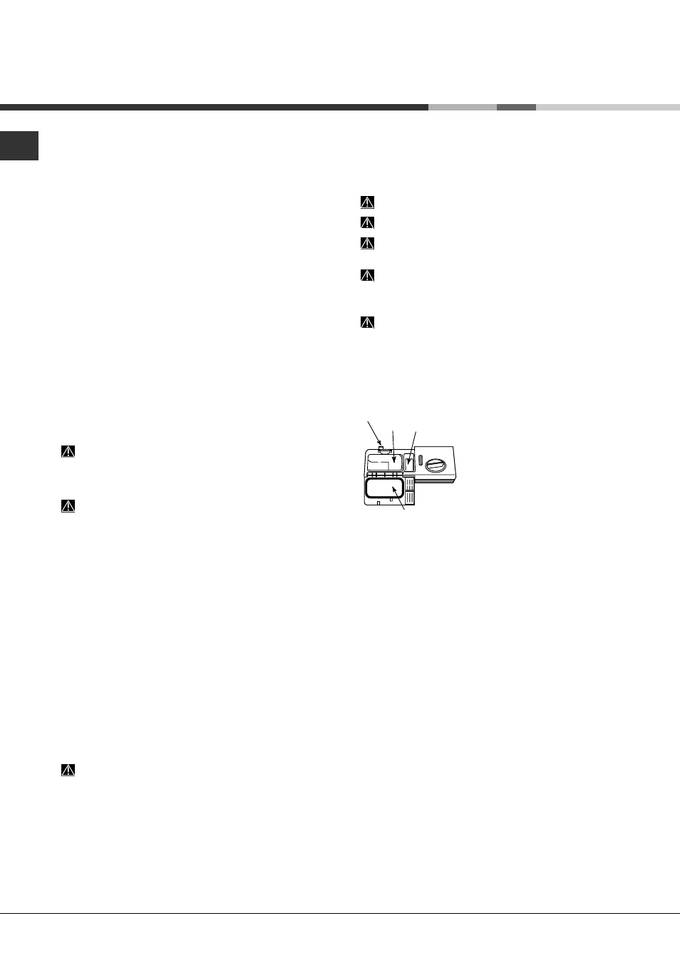 Avvio e utilizzo, Avviare la lavastoviglie, Caricare il detersivo | Hotpoint Ariston LFSA+ M284 A WH User Manual | Page 6 / 84