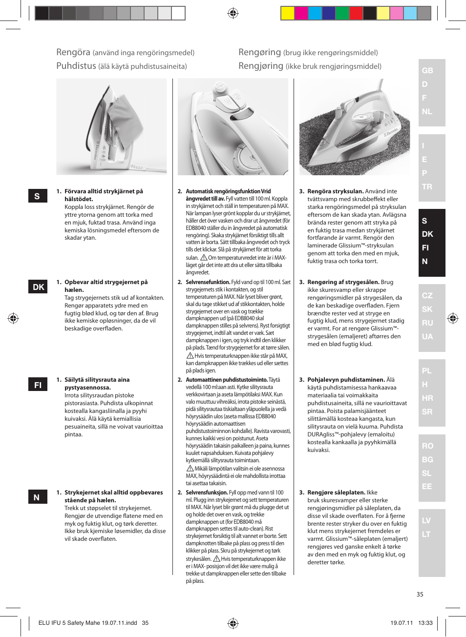 Rengöra, Rengøring, Puhdistus | Rengjøring | Electrolux EDB8040 User Manual | Page 35 / 84