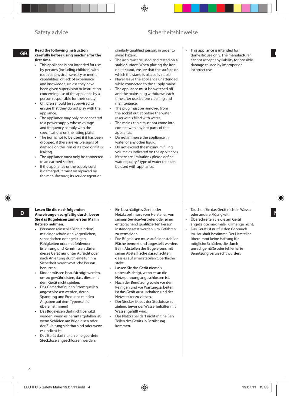 Safety advice, Sicherheitshinweise, Gb f d n | Electrolux EDB8040 User Manual | Page 4 / 84