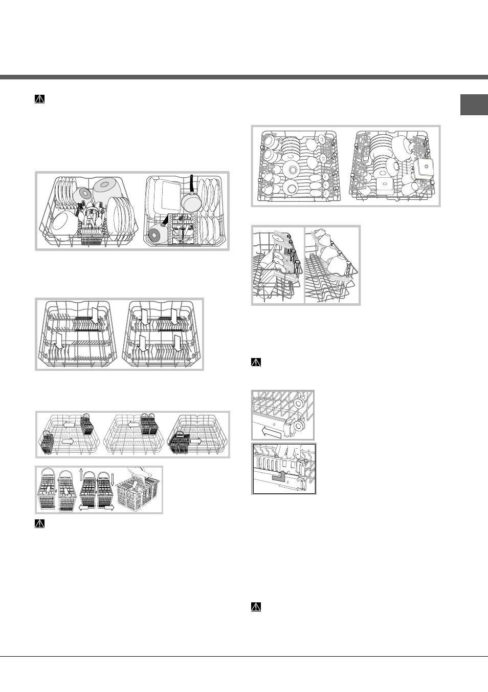 Loading the racks, Lower rack and cutlery basket, Upper rack | Hotpoint Ariston LFT 116 A-HA.R User Manual | Page 17 / 84